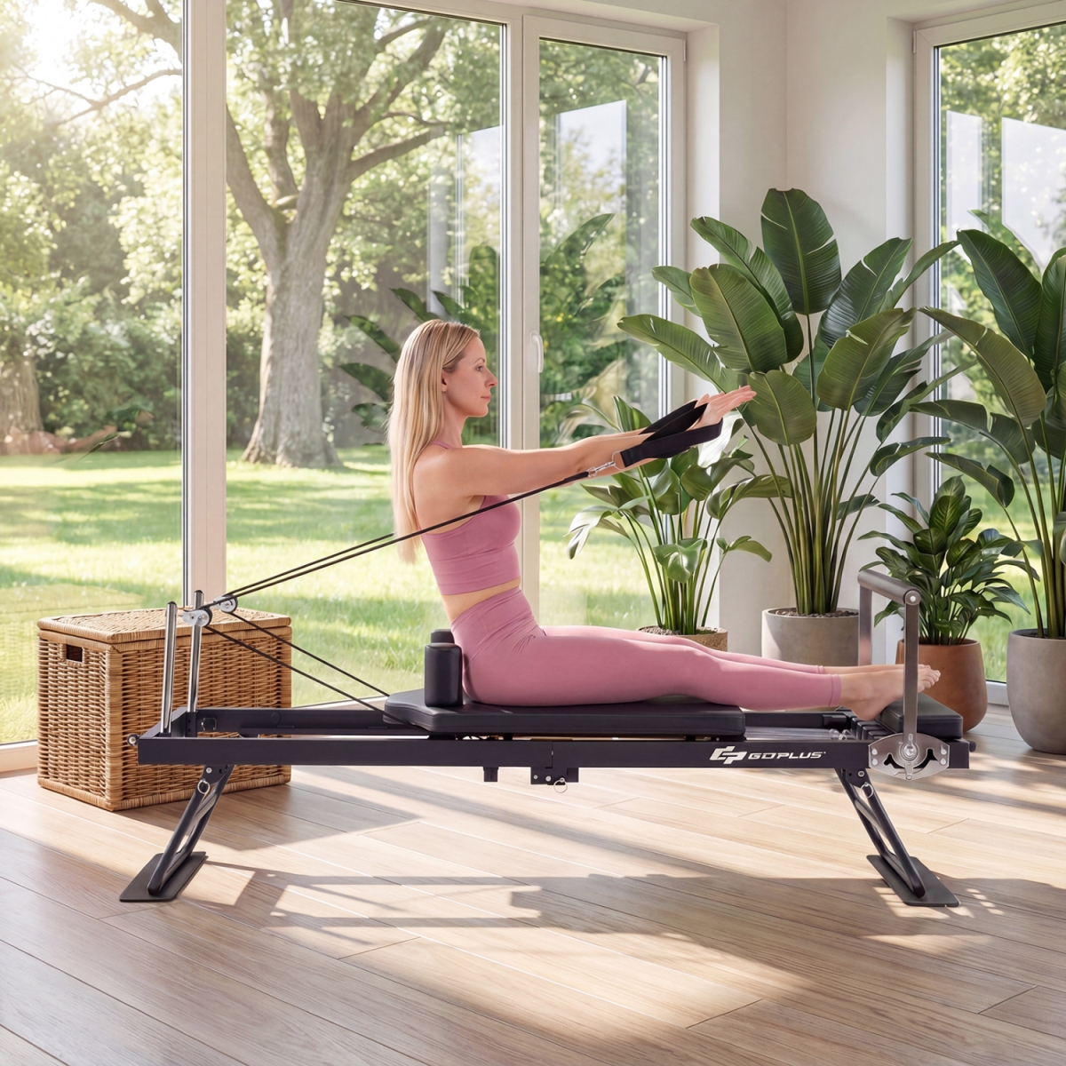 SP38712DK Foldable Pilates Reformer Machine for Home Gym Large Pilates Equipment - Black