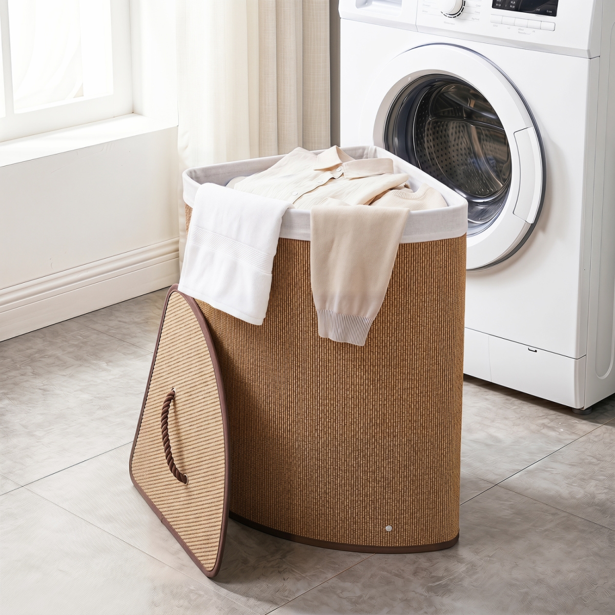 JZ10541CF 15 gal Capacity Bamboo Laundry Hamper with Removable Liner - Brown