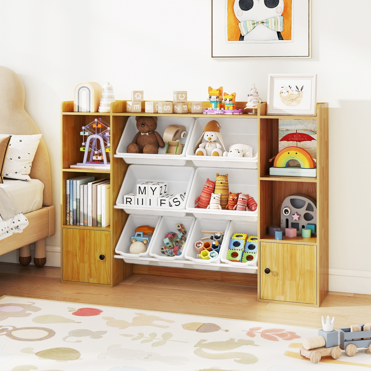 TP10465BE Kids Toy Storage & Bookshelf with Boxes & Open Shelves - Beige