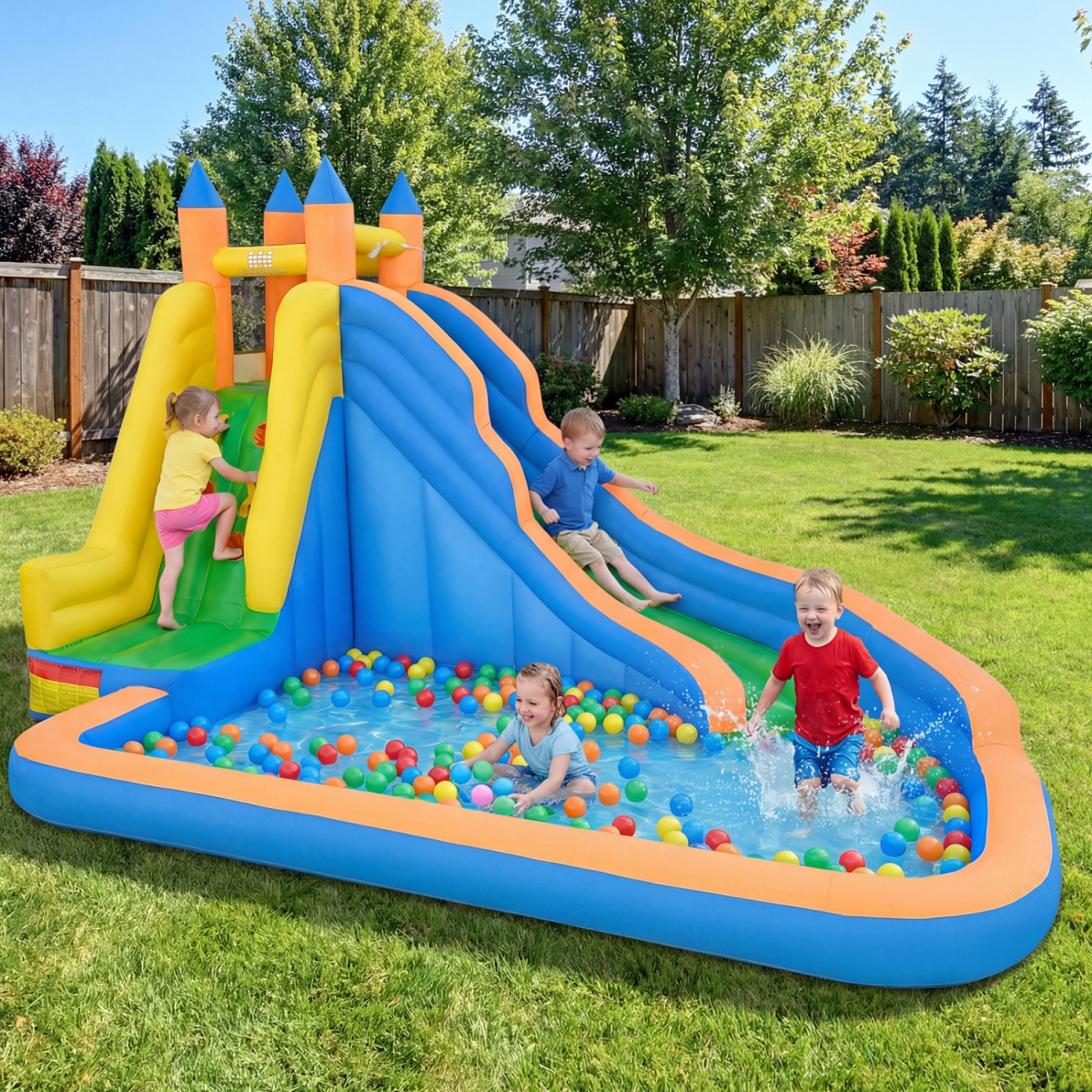 NP13165-ES10342US 3-in-1 Inflatable Water Slide with Curved Slide & 680W Blower