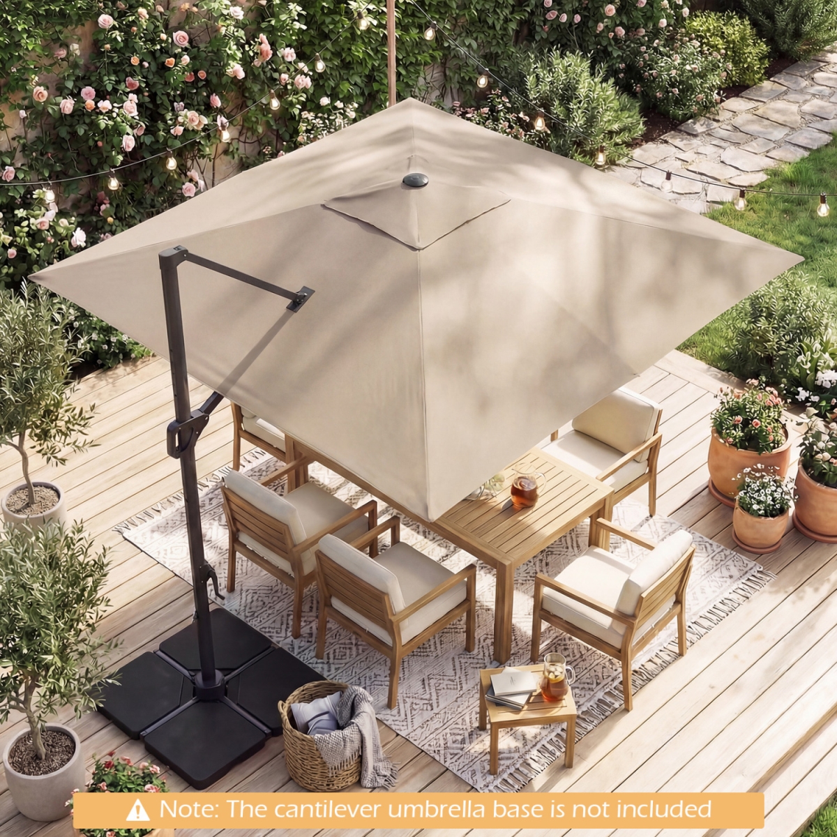 NP13285BE 10 ft. Cantilever Patio Umbrella with Solar LED Lights for Pool & Garden - Beige