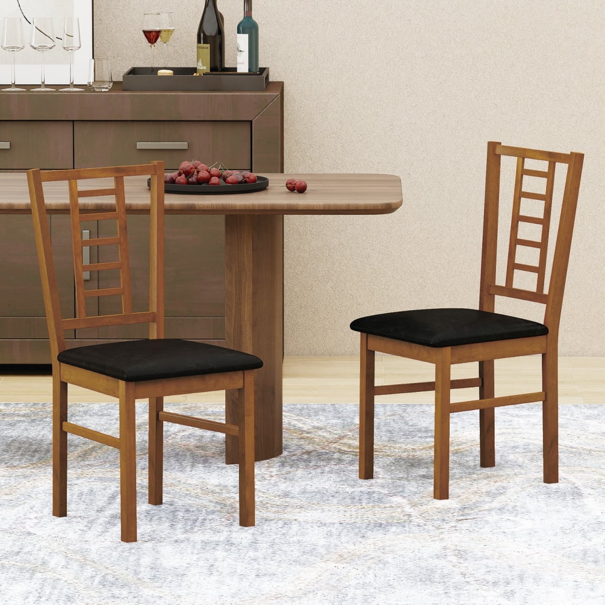 JV13567BN PU Leather Upholstered Wood Dining Chairs - Walnut - Set of 2