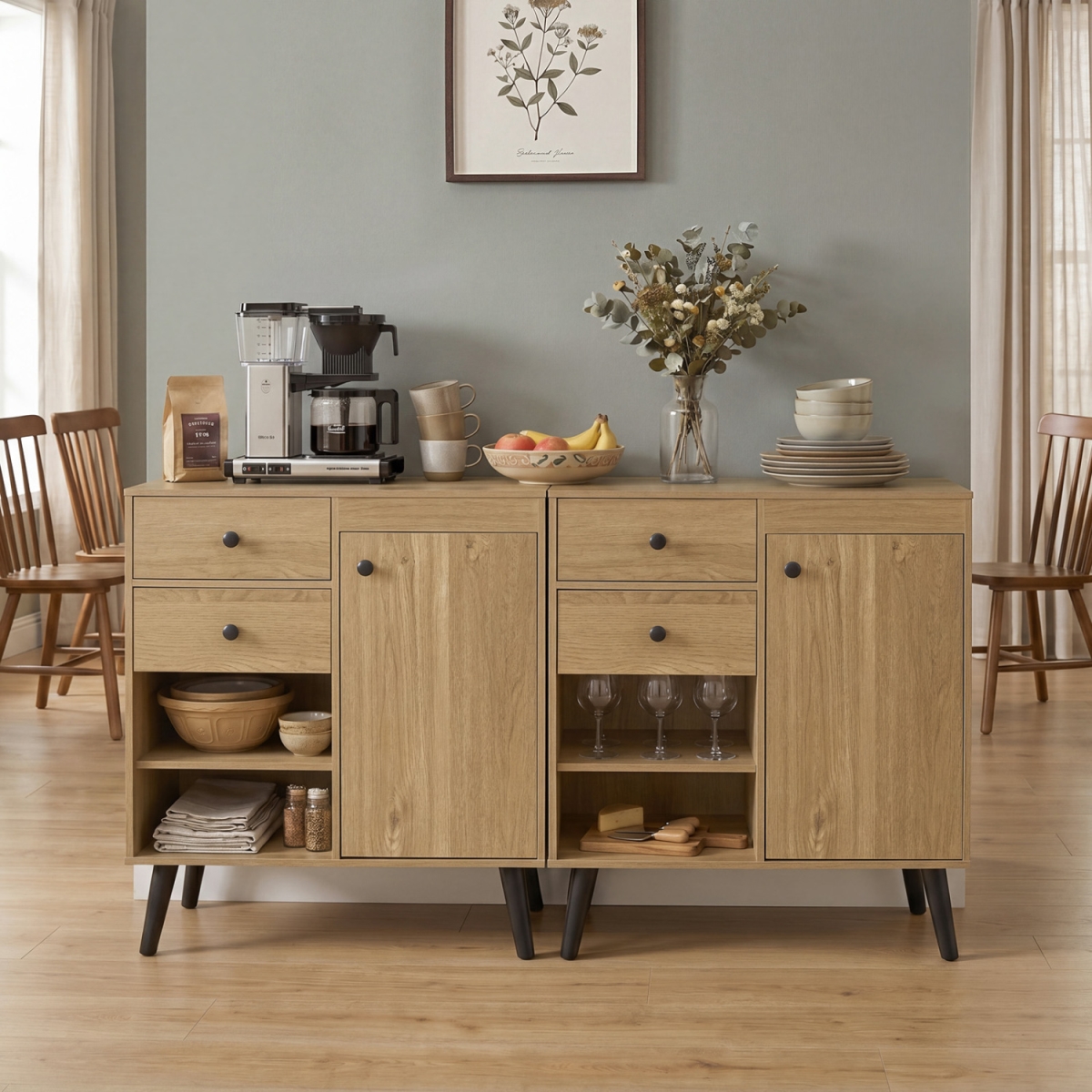 JV13834NA 31 in. Sideboard Cabinet with 2 Open Compartments & 2 Drawers - Natural
