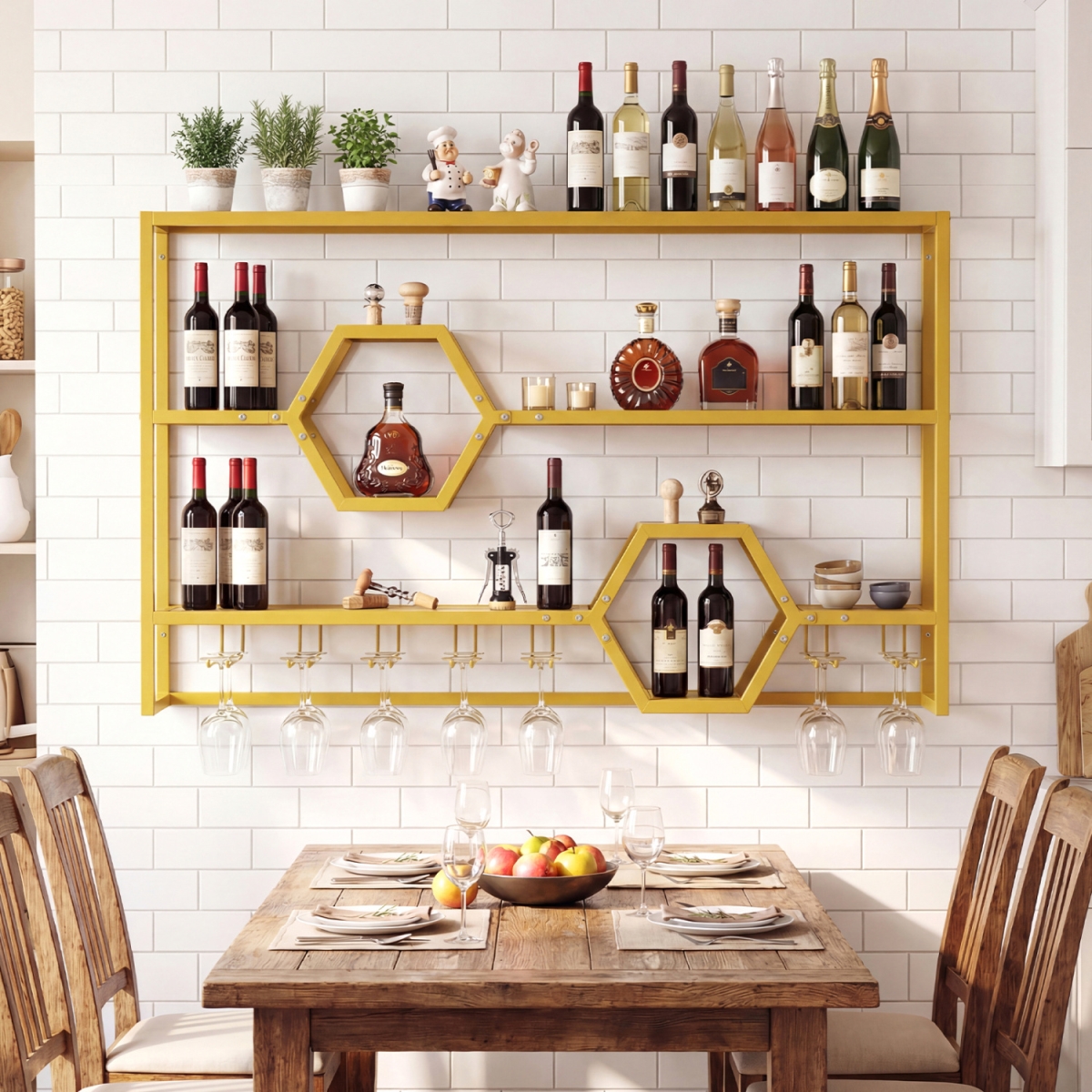 JV13909GD Wall Mounted Wine Rack 47 in. Large Floating Bar Shelves - Gold