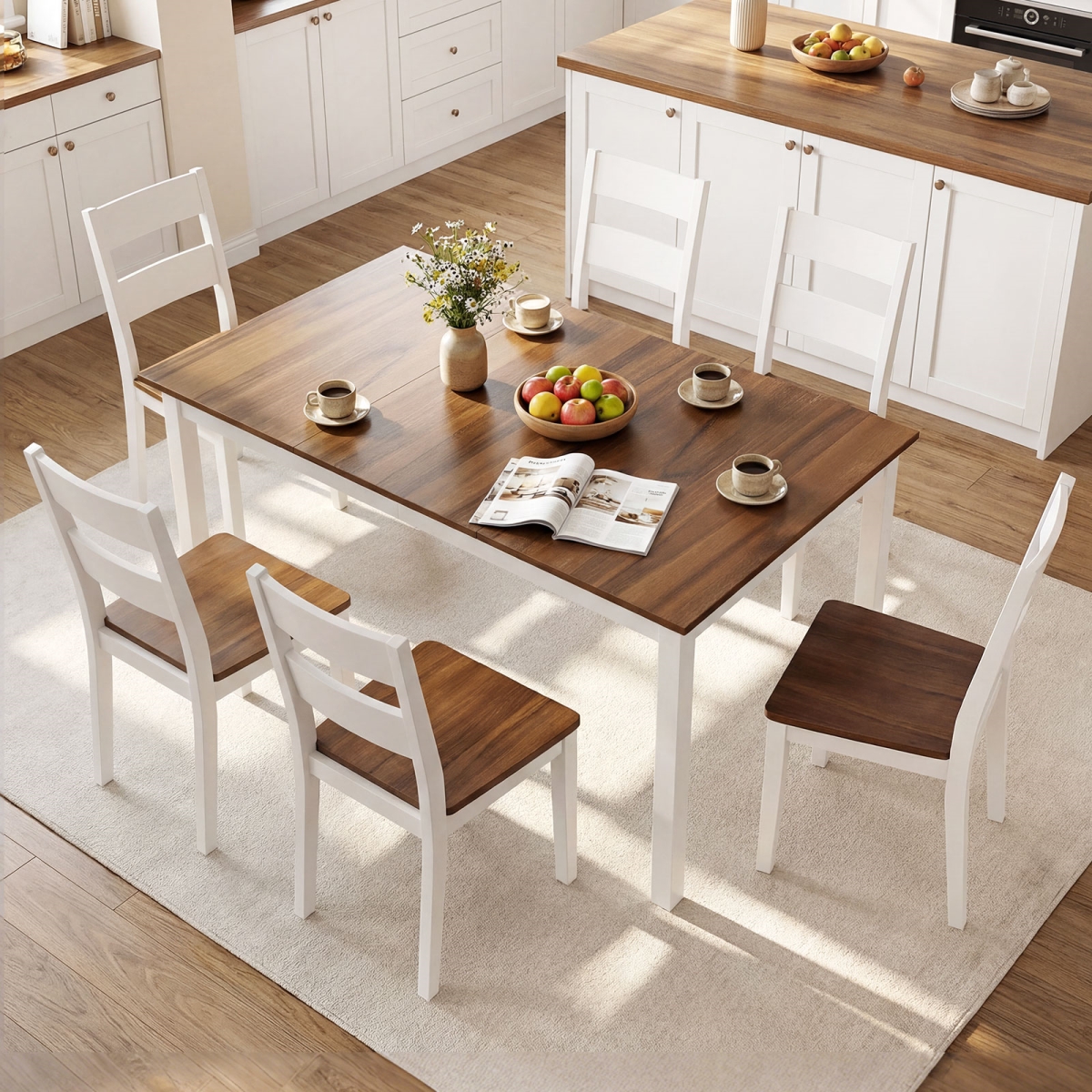 KC58704BN 60 in. Rectangular Dinner Table with Solid Rubber Wood Legs - Brown