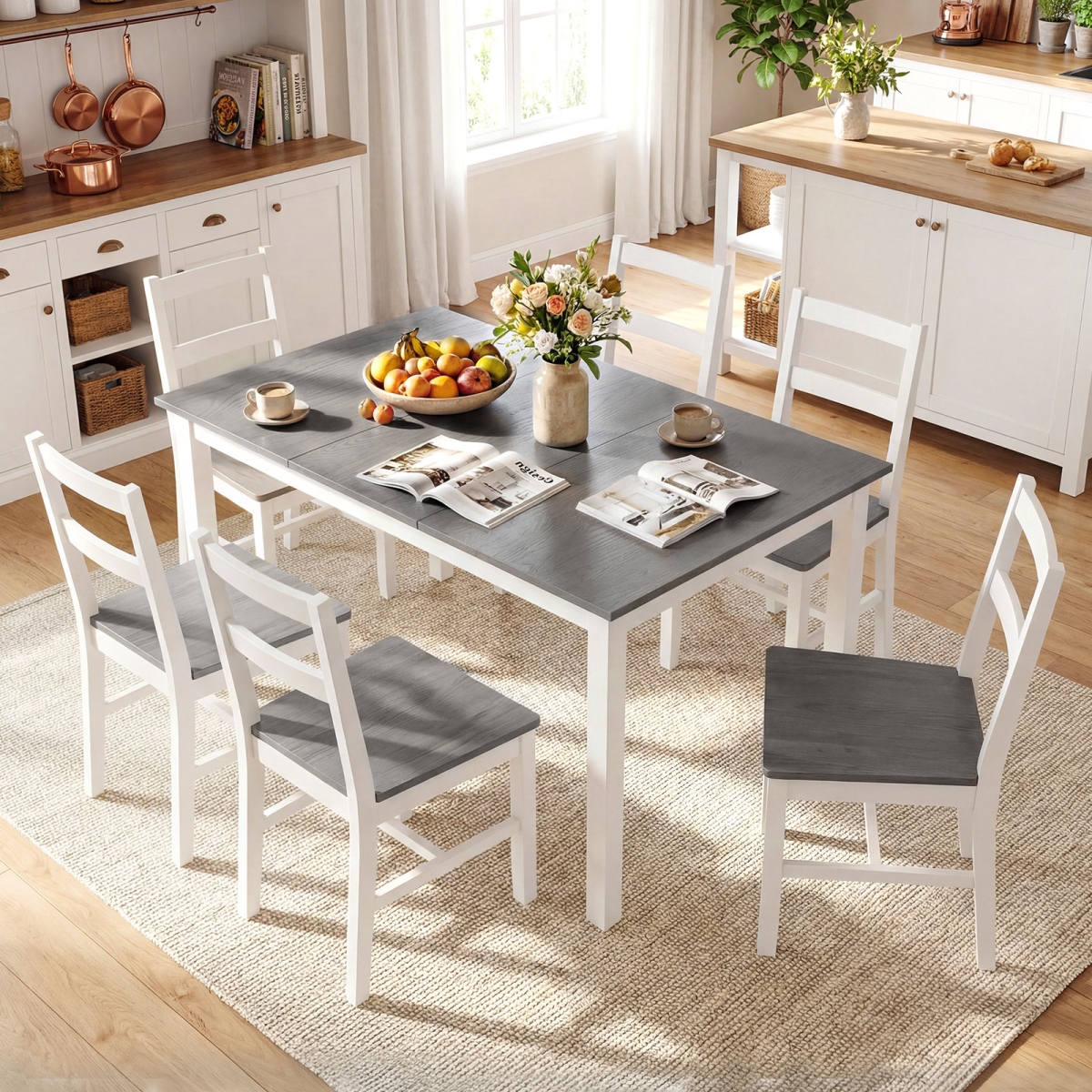 KC58704GR 60 in. Rectangular Dinner Table with Solid Rubber Wood Legs - Gray