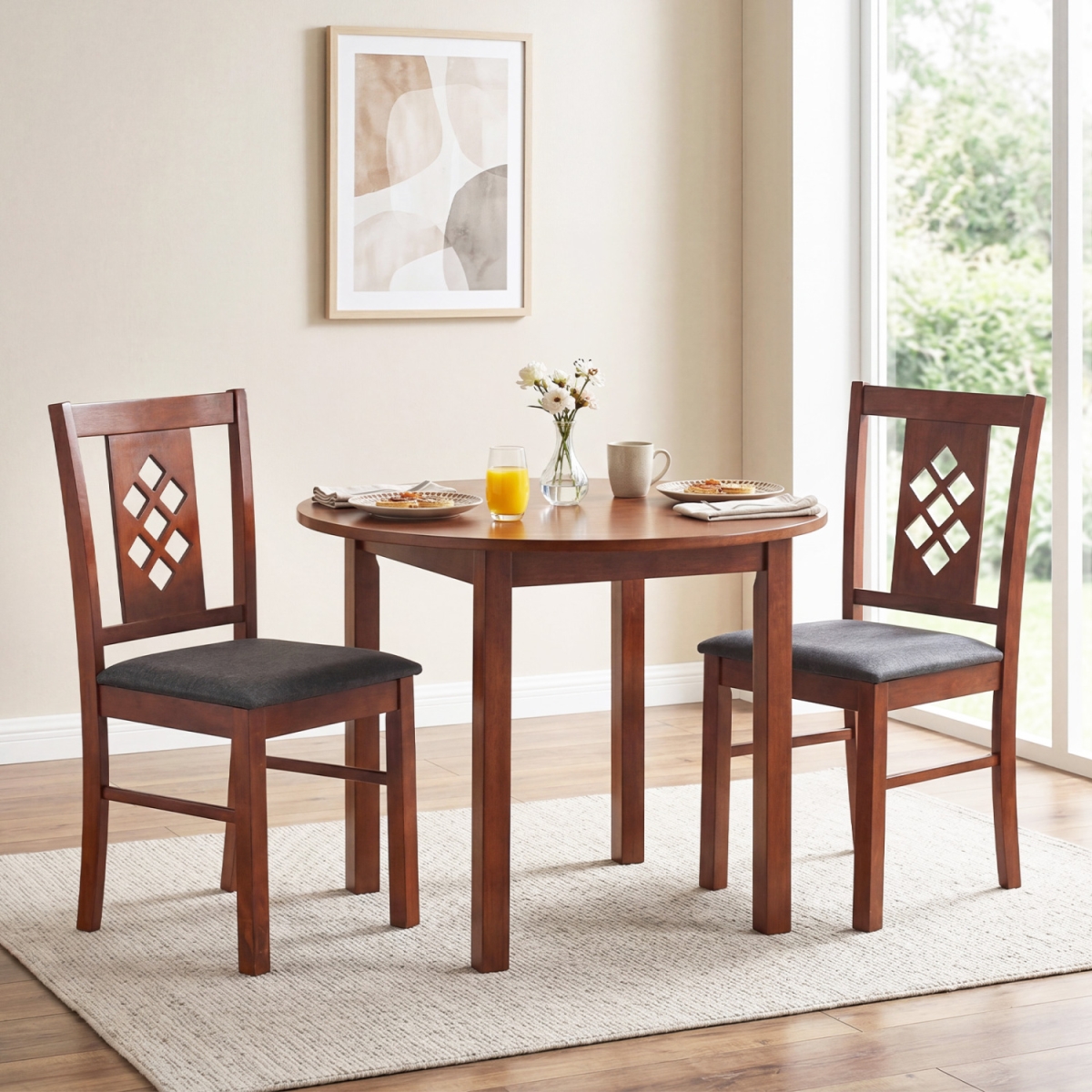 KC59572DC-2 Linen Style Upholstered Kitchen Chairs with Wood Frames - Cherry - Set of 2