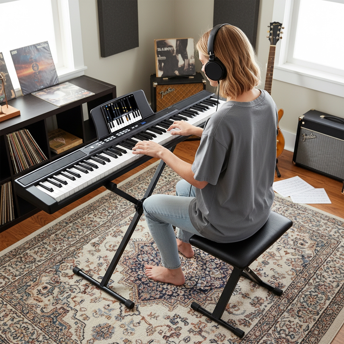 MU10140US-DK 88-Key Electric Piano Keyboard with Adjustable Stand & Portable Bag - Black