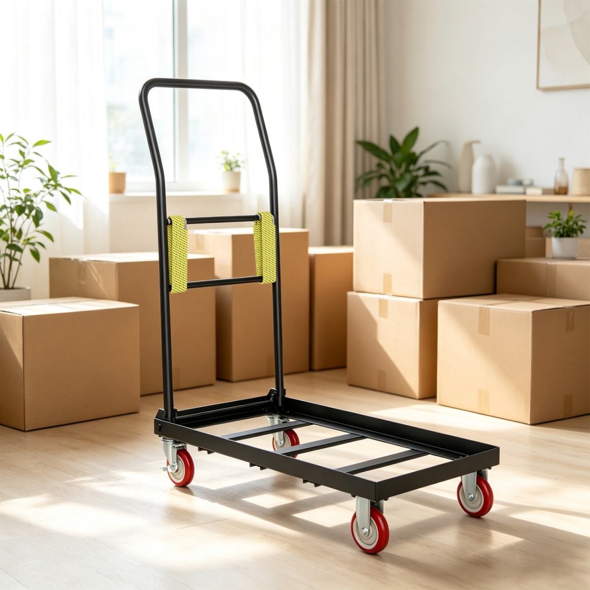 TH10128DK 800 lbs Folding Hand Truck with Handle & 2 Elastic Ropes, Black