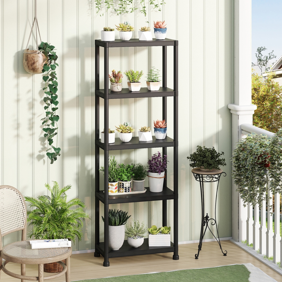 TA10112BK 5-Tier Heavy-Duty Plastic Storage Shelves Freestanding Garage Shelving Unit