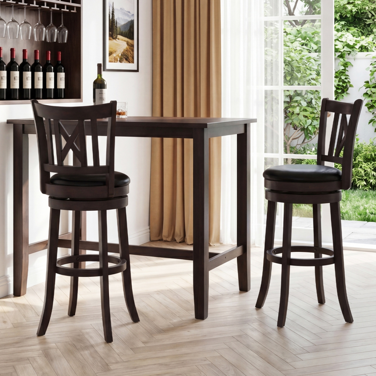 JV12732TP-29 Bar Stools Swivel Bar Chairs with Hollowed Backrest & Footrest - 30 in. - Set of 2