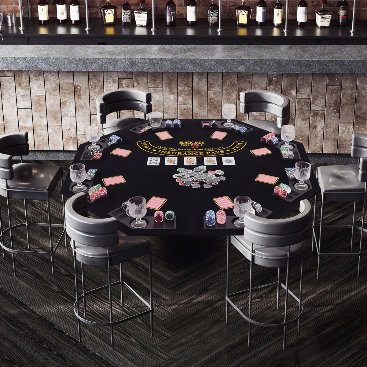 UY10154DK 8-Player Portable Poker Table Top with Cup Holders & Chip Trays - Black