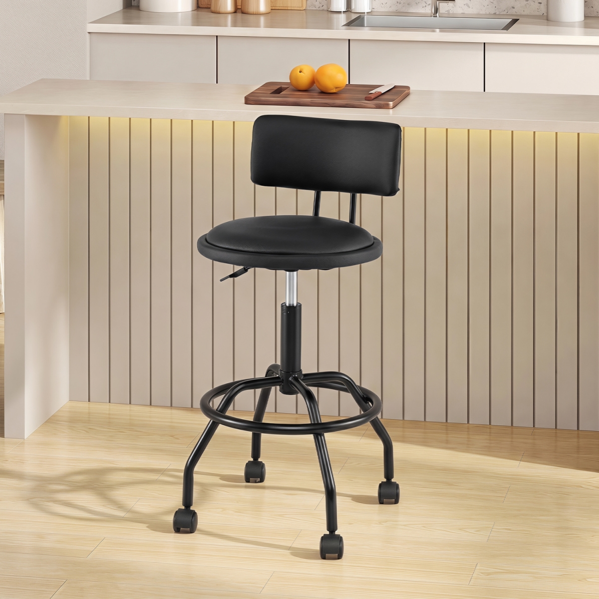 JV14650DK-1 Modern Swivel Height Adjustable Bar Stool with Backrest - Black