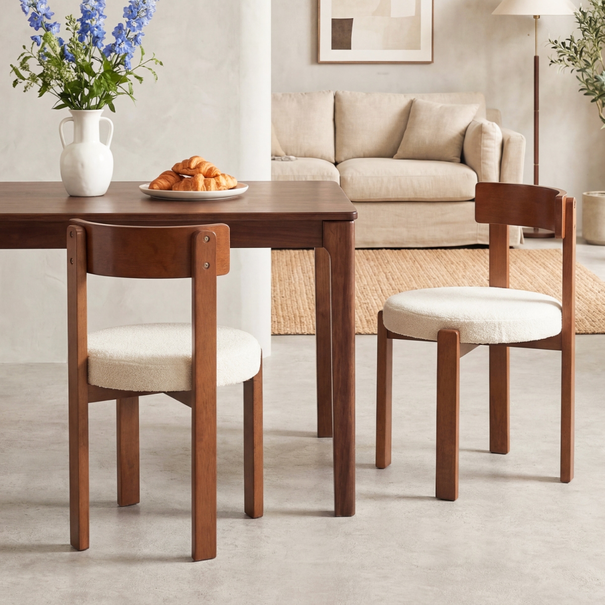 JV13314BN Modern Dining Chairs with Solid Rubber Wood Legs - Brown - Set of 2