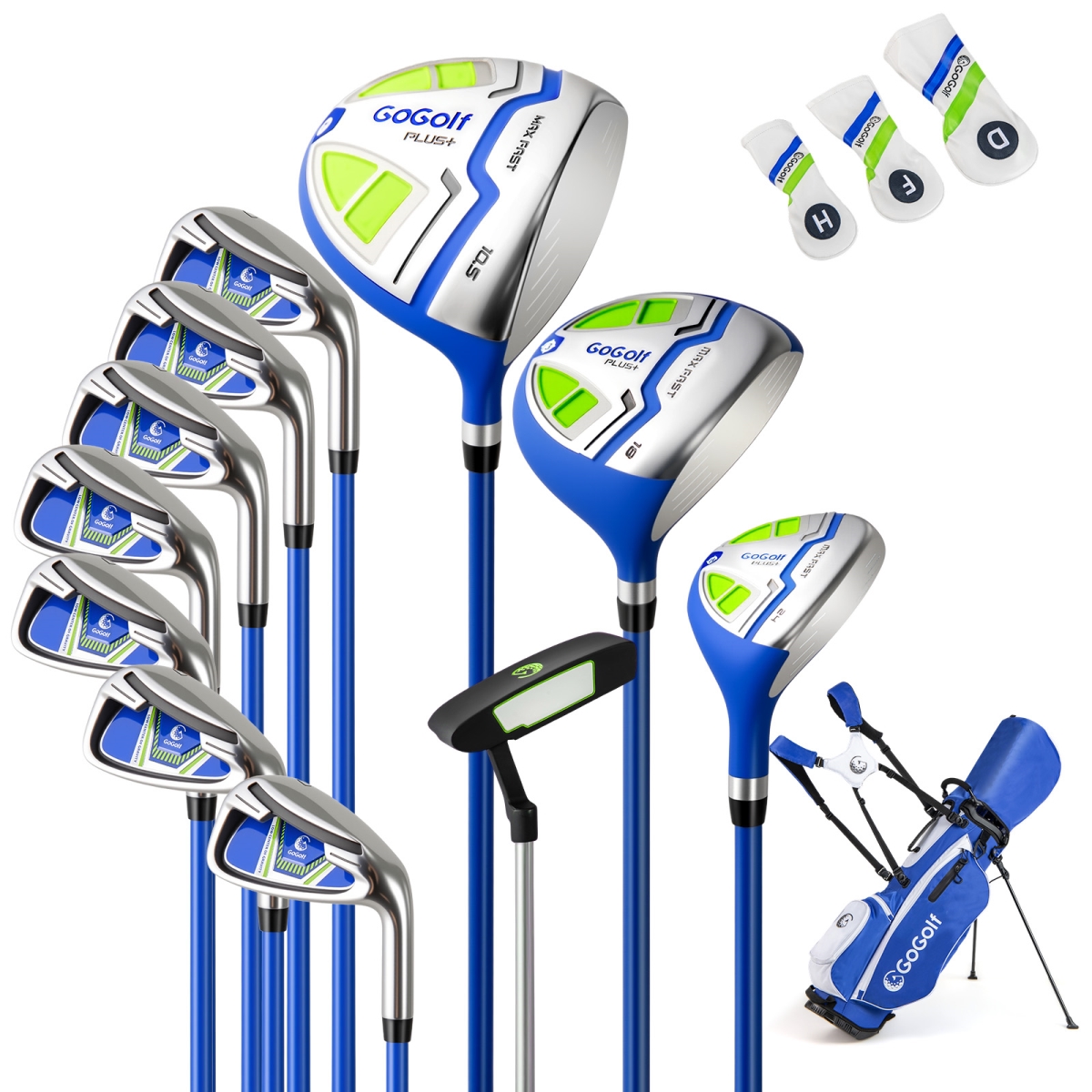 SP38657BL Mens Complete Golf Clubs & Bag Set with Headcovers & Putter - Blue