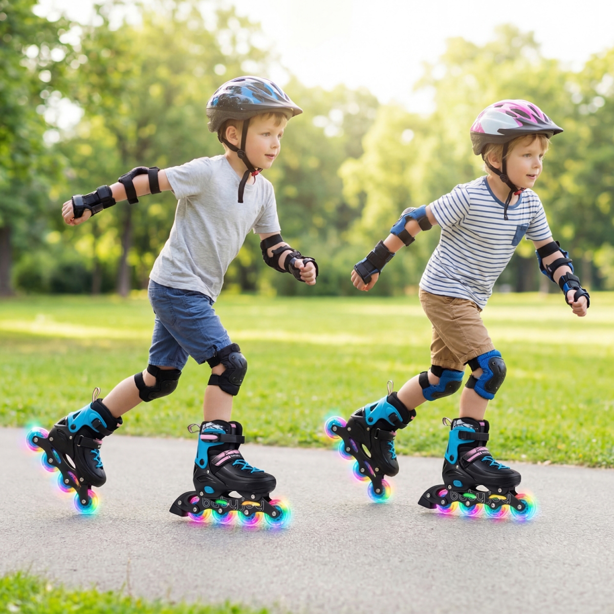 TS10415BK 4-Size Adjustable Light-Up Inline Skates for Toddlers Ages 5-7 - Black