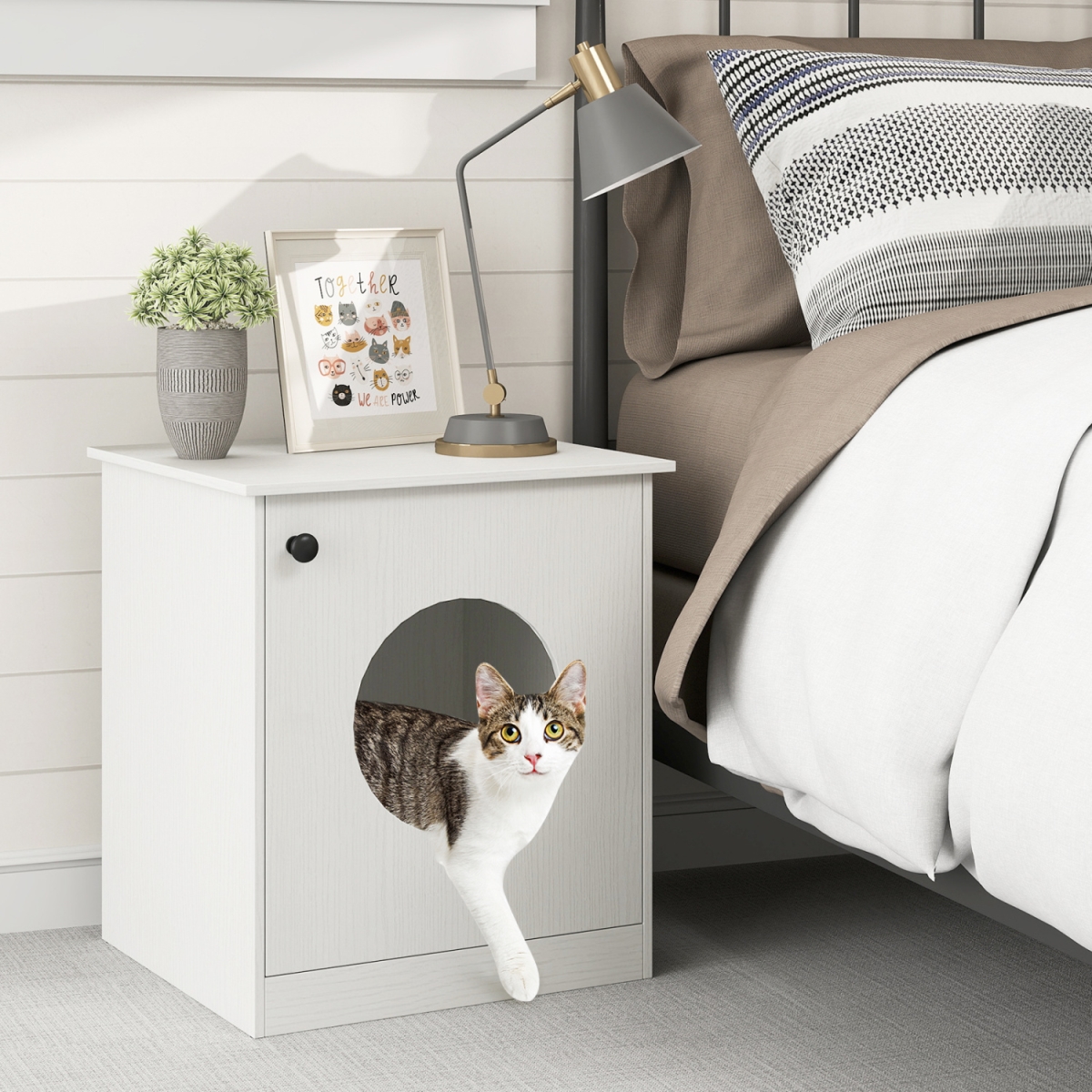 PV10324WH Modern Cat Litter Box Enclosure for Small to Large Cats - White