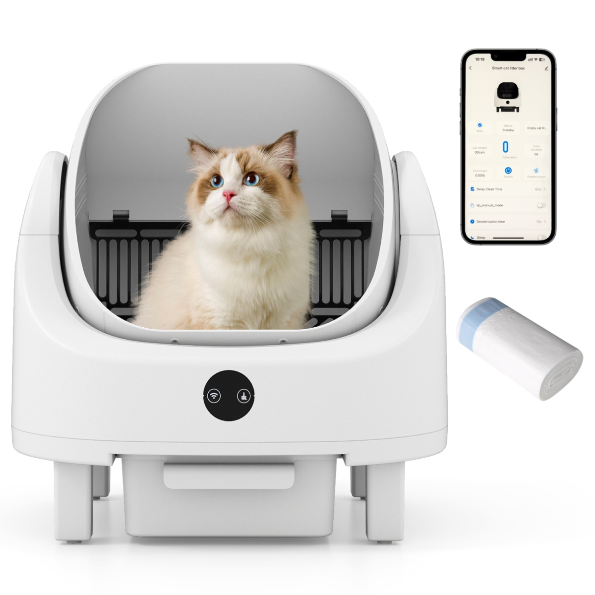 PV10451US Self-Cleaning Open-Top Cat Litter Box with APP Control for Multi-Cat