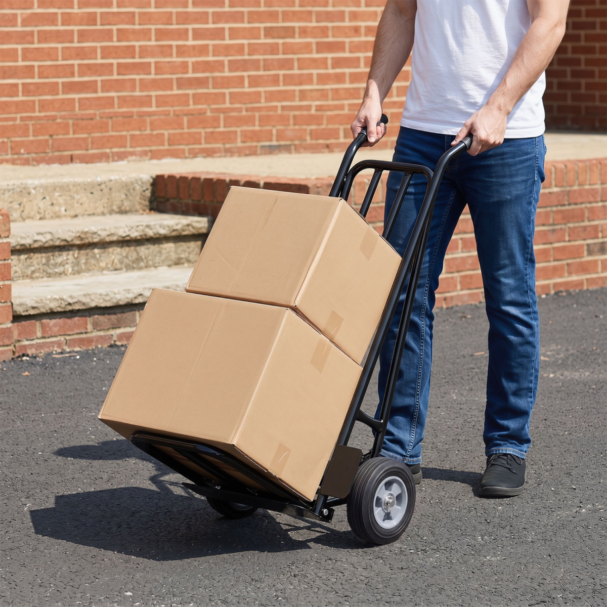 TH10129DK Heavy Duty Hand Truck Dolly with Dual Foldable Nose Plates - Black