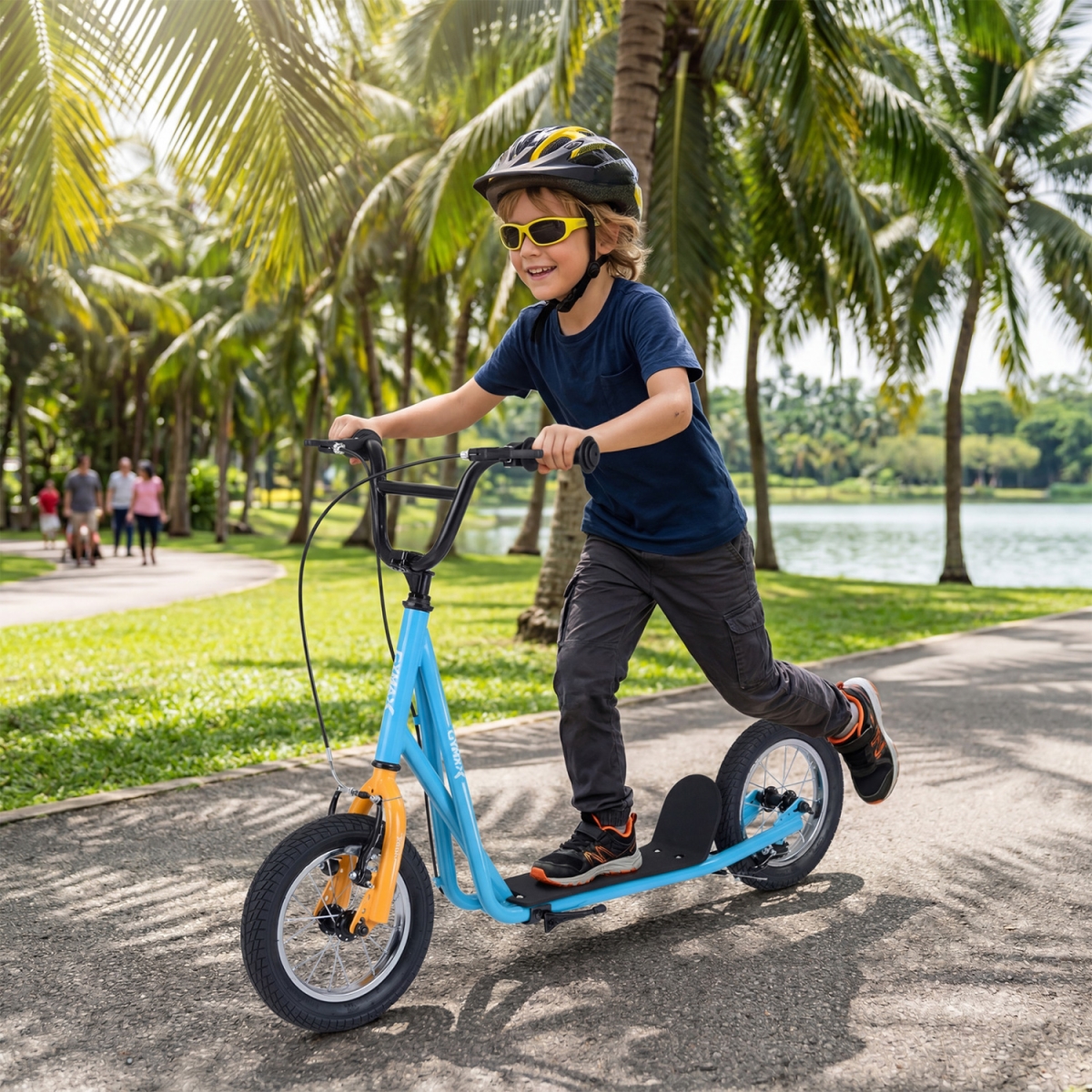 TQ10033JS Height Adjustable Kid Kick Scooter with 12 in. Air Filled Wheel - Blue
