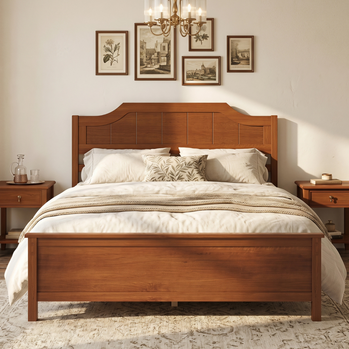 HU11499WN-F Solid Wood Platform Bed Frame with Headboard - Walnut - Full Size