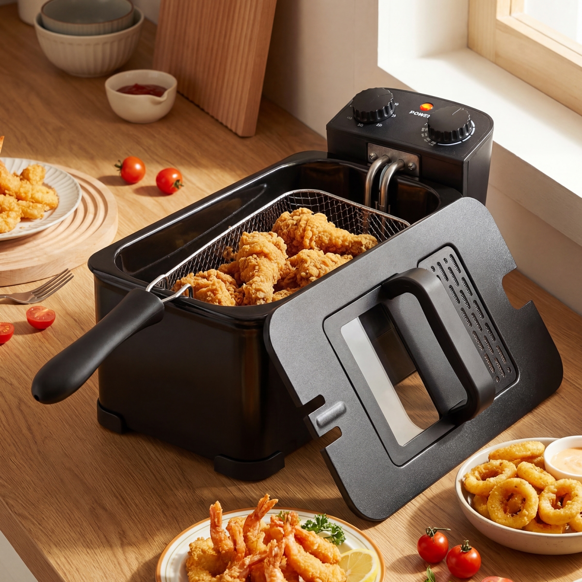 EQ10010US 3.2 qt. Electric Stainless Steel Deep Fryer with Timer - Black