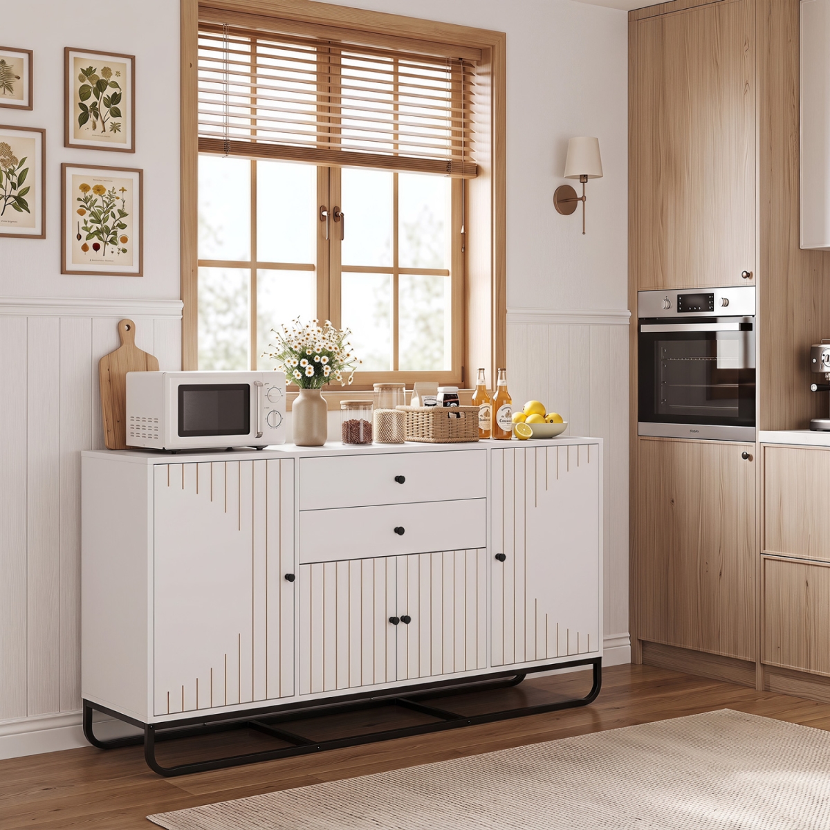JV13078WH Modern Buffet Sideboard Cabinet with 2 Drawers & Adjustable Shelves for Dining Room - White