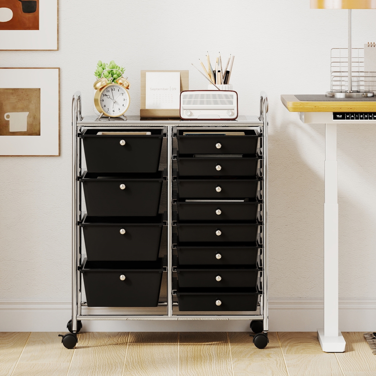 JV13939BK 12-Drawer Utility Rolling Cart with Drawers Multi-Use Storage - Black