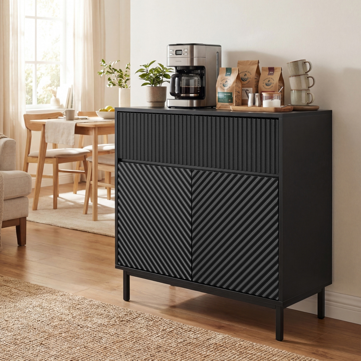 JV14040DK 32 in. Wide Buffet Cabinet with 2 Doors & 1 Drawer for Kitchen - Black