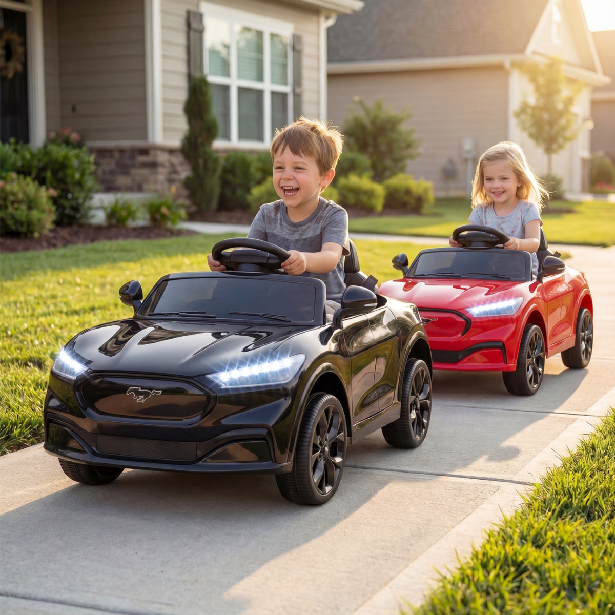TQ10537US-DK 12V Kids Ride on Car Licensed Ford Mach E with Parent Control & Horn - Black