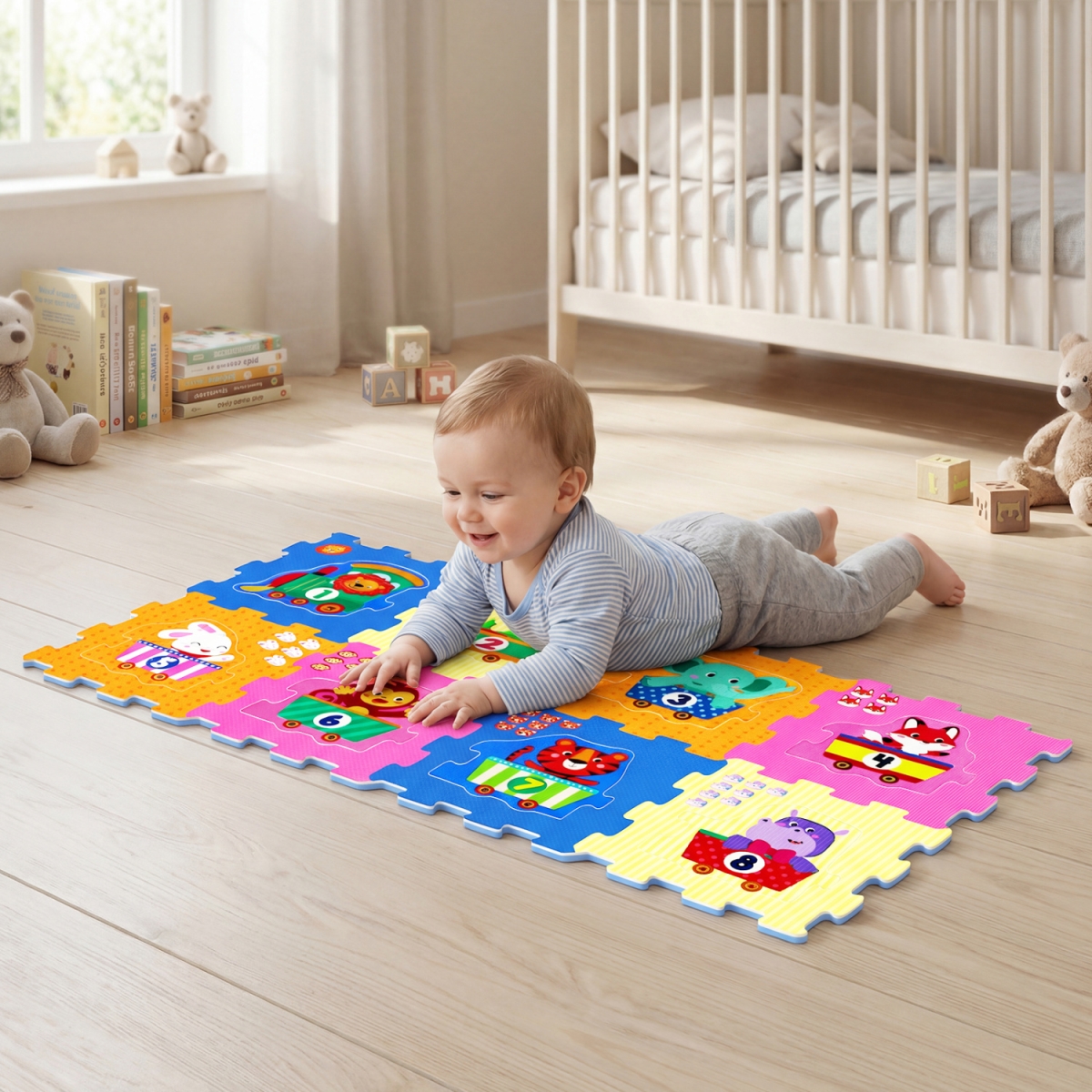 TY363394 Interlocking Baby Floor Puzzle Tiles with Educational Numbers - Colorful - 8 Piece
