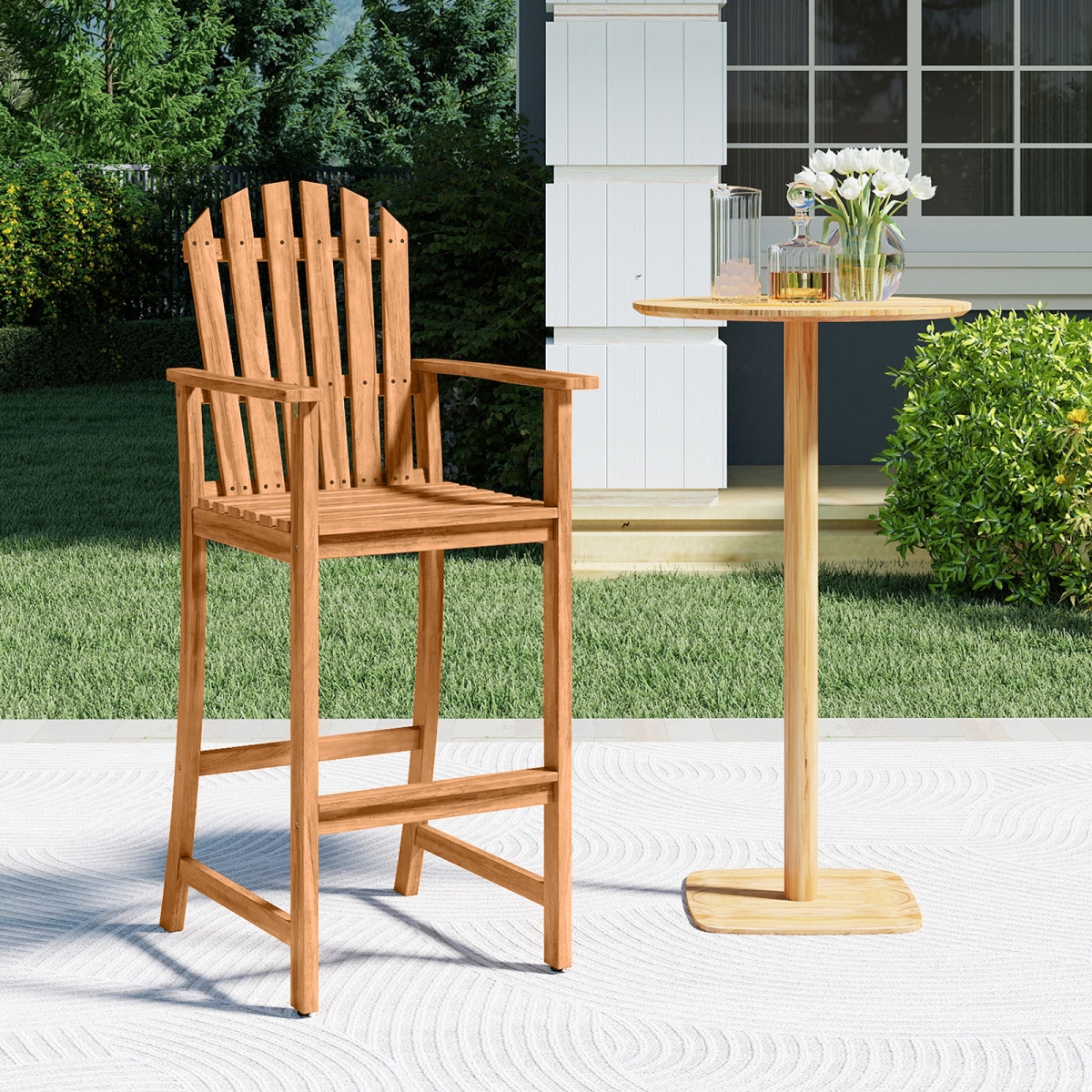 HW75122OR Tall Adirondack Chair with Armrests & Footrest for Deck - Natural