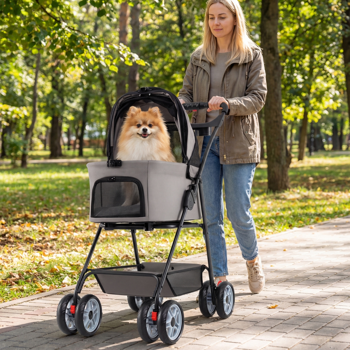 PW10137GR 3 in 1 Pet Stroller with Removable Carrier Up to 33 lbs - Gray
