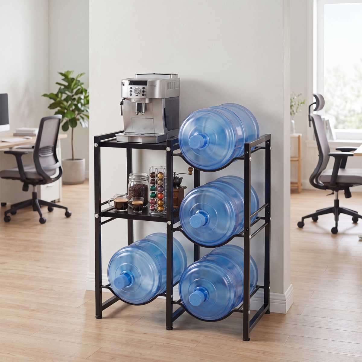 TD10069BK 3-Tier 5 gal Water Jug Holder with Shelves - Black