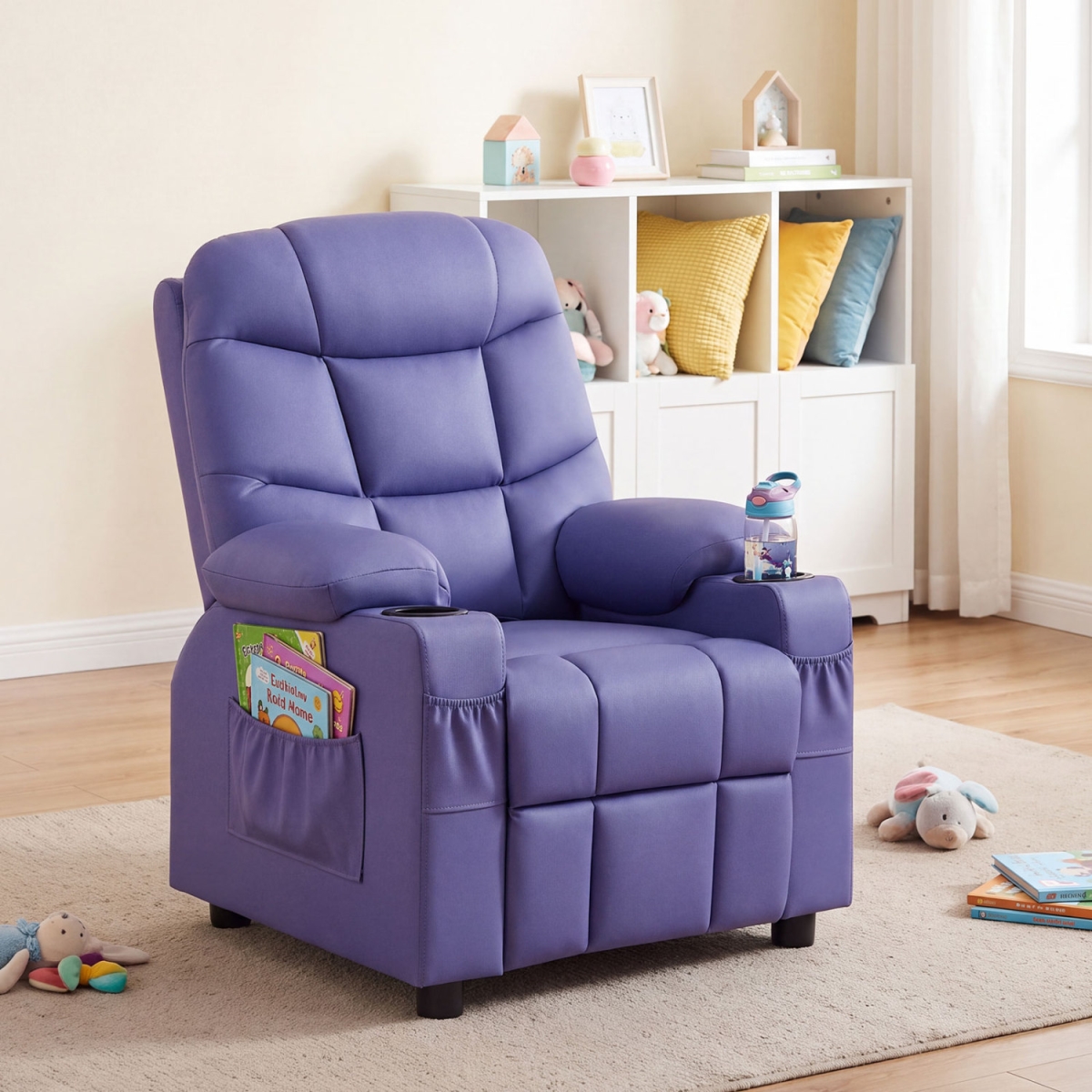 HW66955ZS Kids Recliner Chair with Cup Holder & Footrest for Children - Purple