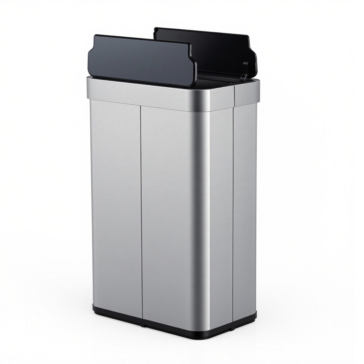 GY10027SL 16 gal Trash Can with Wing Lids for Bedroom Bathroom Kitchen - Silver