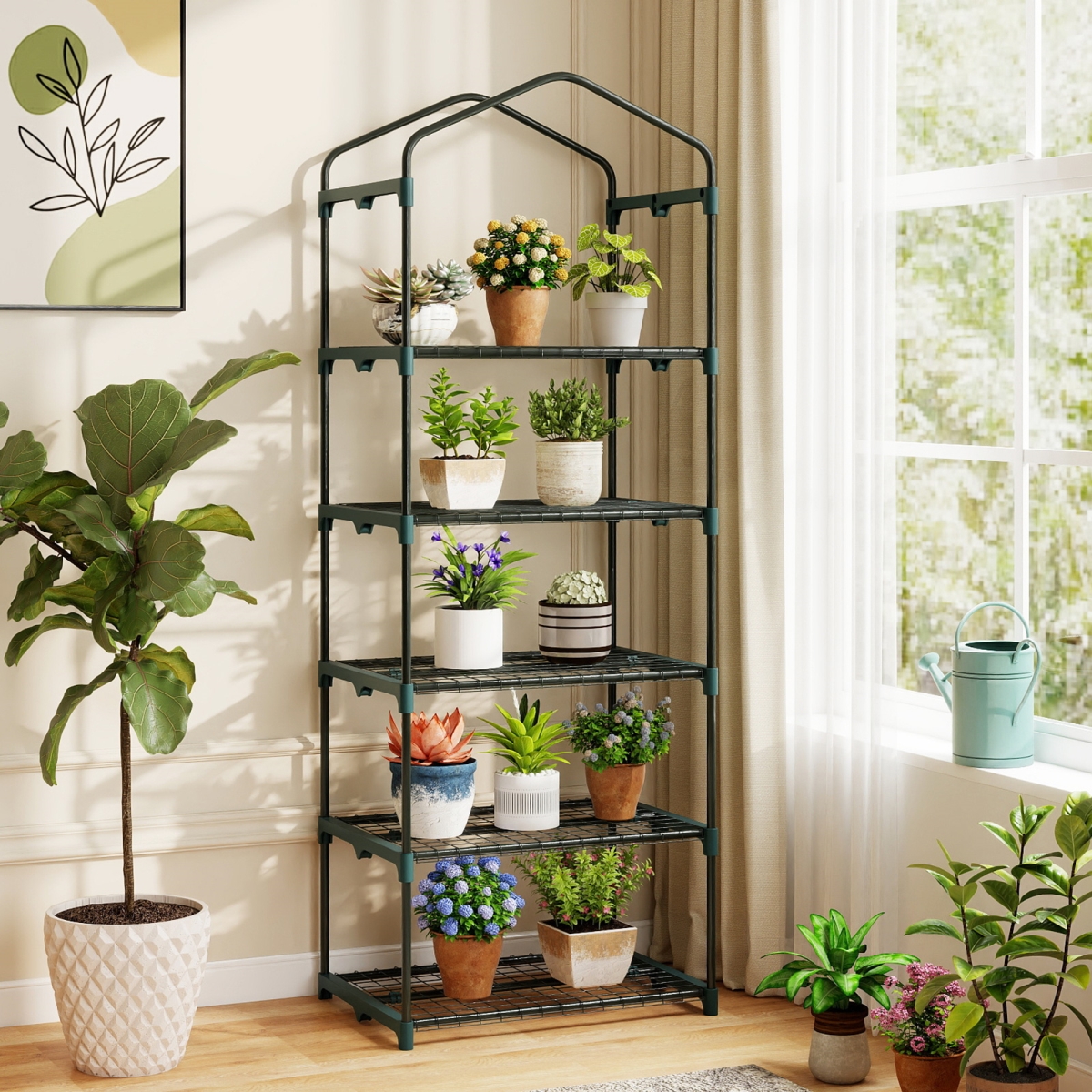 GT4546GN Mini Greenhouse Portable Plant Grow House with 5 Tier Shelves - Green