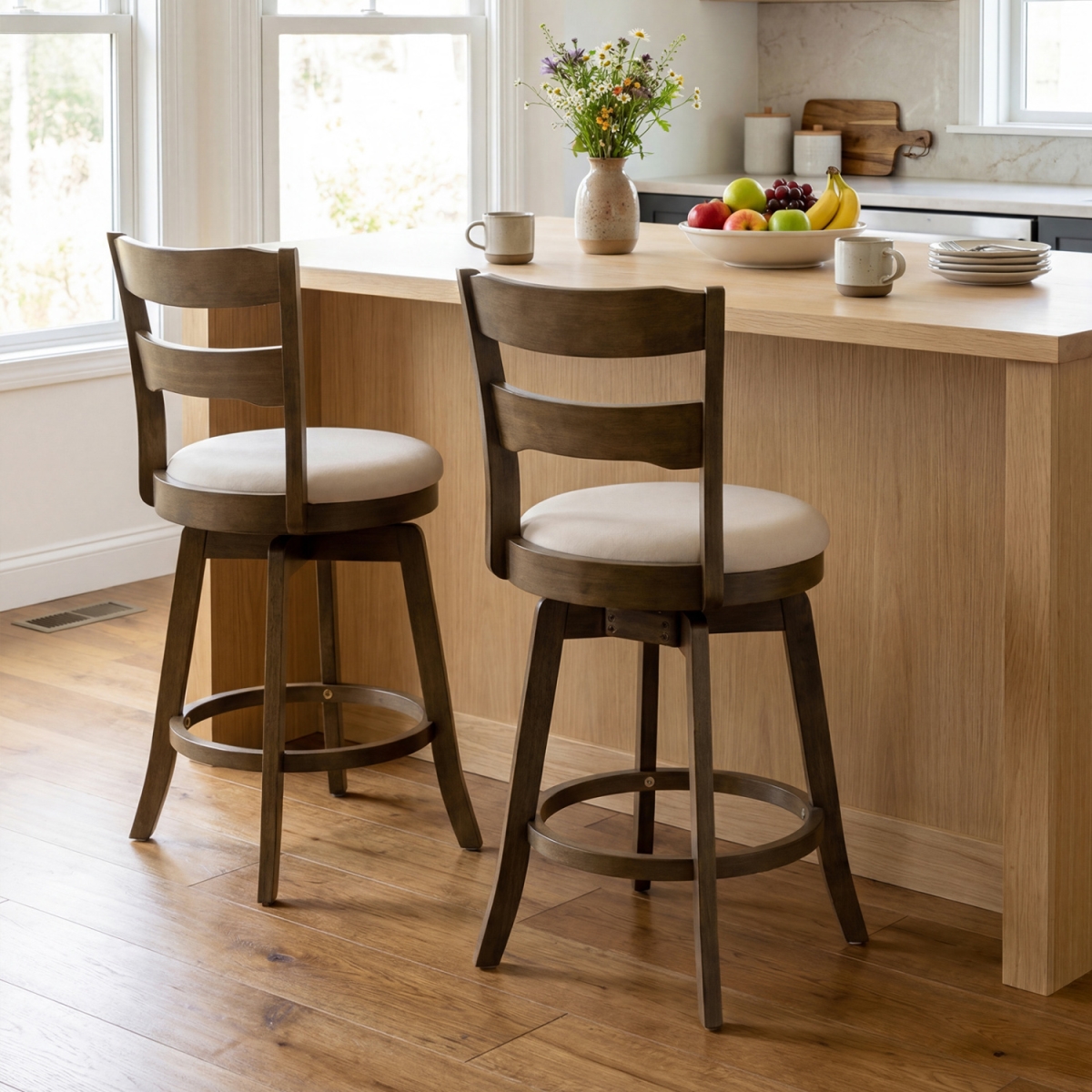 JV13613AS-24 25 in. Swivel Counter Barstools with Backrest & Upholstered Seat - Set of 2