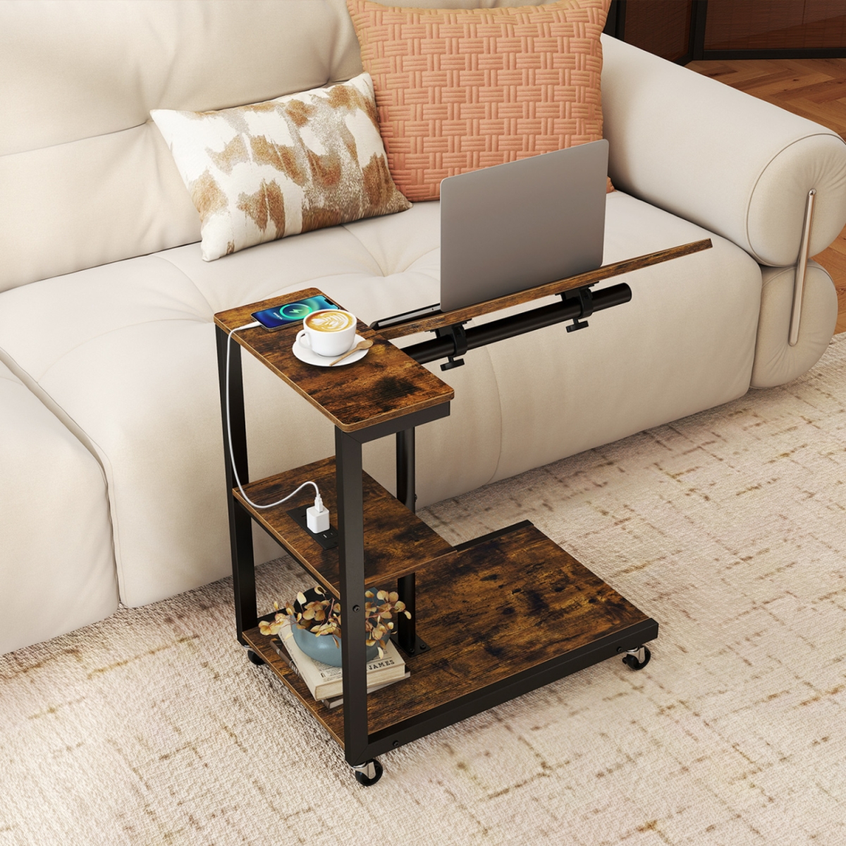 JV13693US-2CF 3-Tier Mobile Couch Side Table with Tiltable Tabletop - 2 Piece