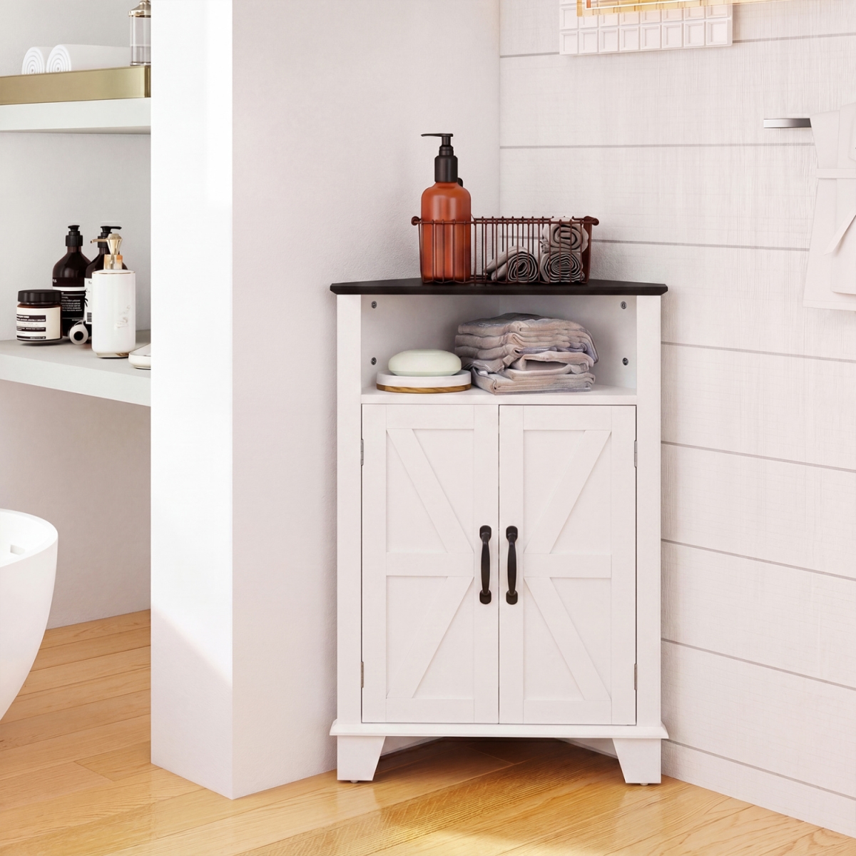 JV13850WH 4-Tier Corner Storage Cabinet with Open Shelf - White
