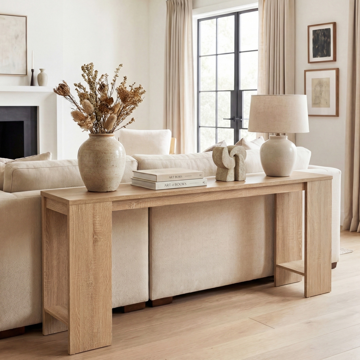 JV14086NA 71 in. Long Console Table with Storage for Hallway - Natural