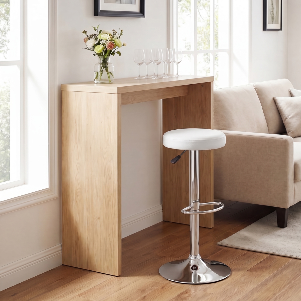 JV14325WH-1 Height-Adjustable Bar Stool with 360 Deg Swivel for Kitchen & Dining - White