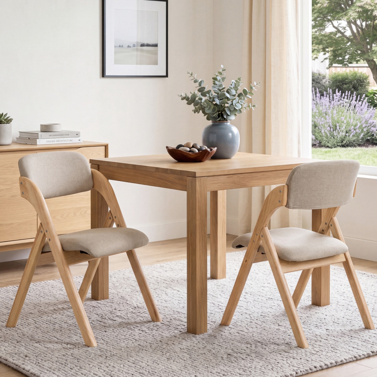 JV14695MS-2 Folding Dining Chairs with Cushion - Beige - Set of 2