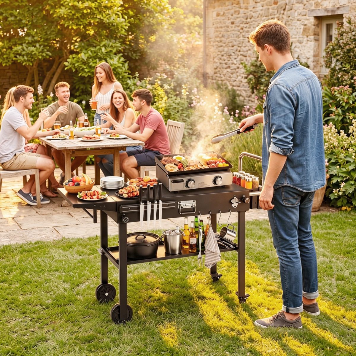 NP13025 Outdoor Grill Cart Foldable Grilling Table for Blackstone Griddle with 31 x 17 in. Tabletop