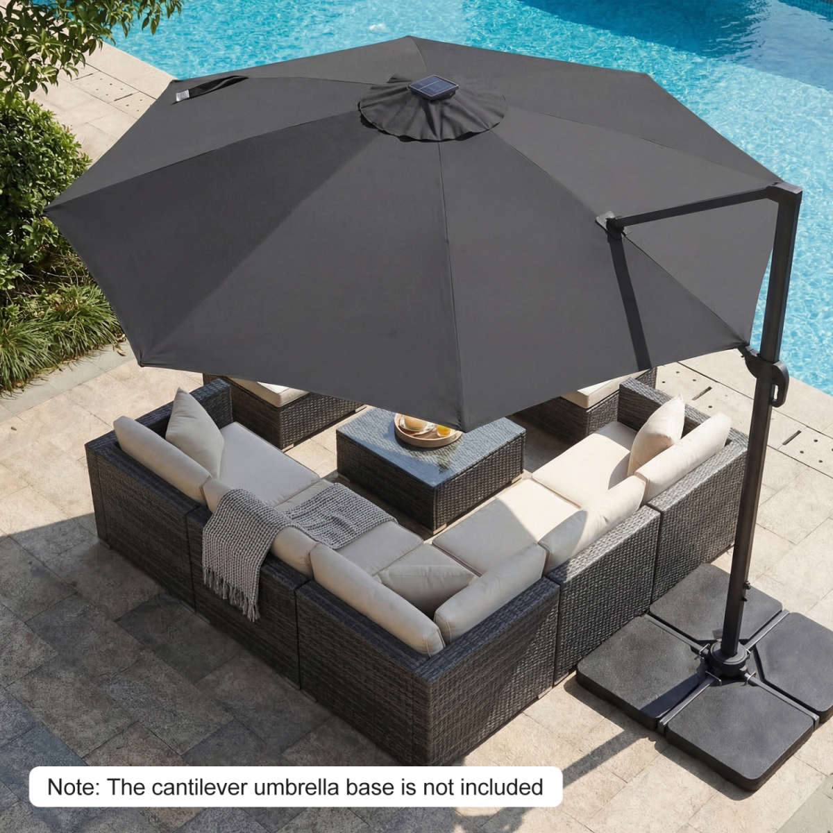 NP13283GR 10 ft. Cantilever Patio Umbrella with Solar LED Lights 360 Deg Rotation - Gray