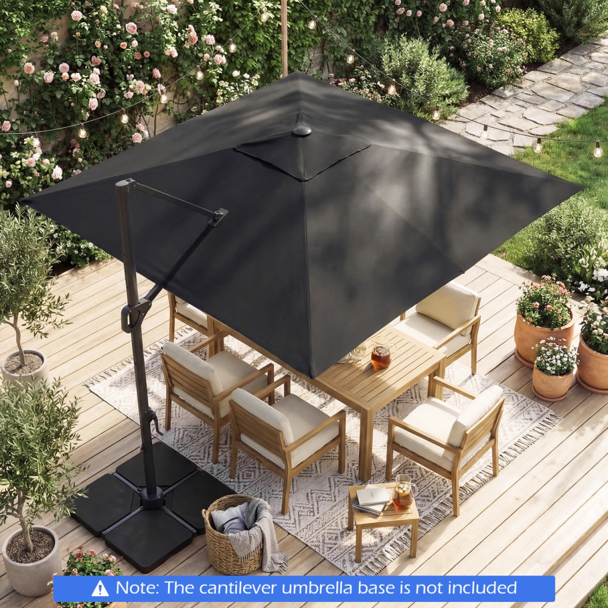NP13285GR 10 ft. Cantilever Patio Umbrella with Solar LED Lights for Pool & Garden - Gray