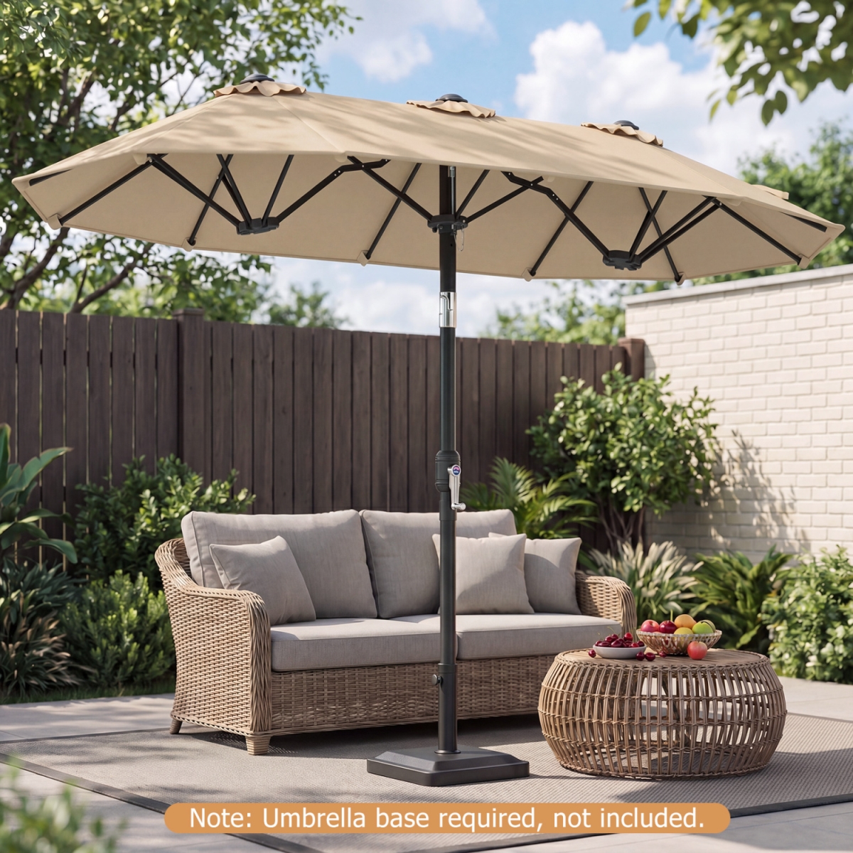 NP13306BE Double-Sided Patio Umbrella with Push Button Tilt Crank Handle - Beige