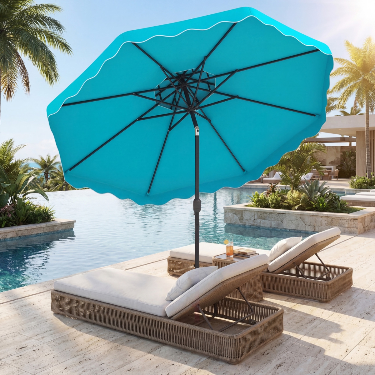 NP13312TU 9 ft. Patio Umbrella with Push Button Tilt & Crank - Turquoise