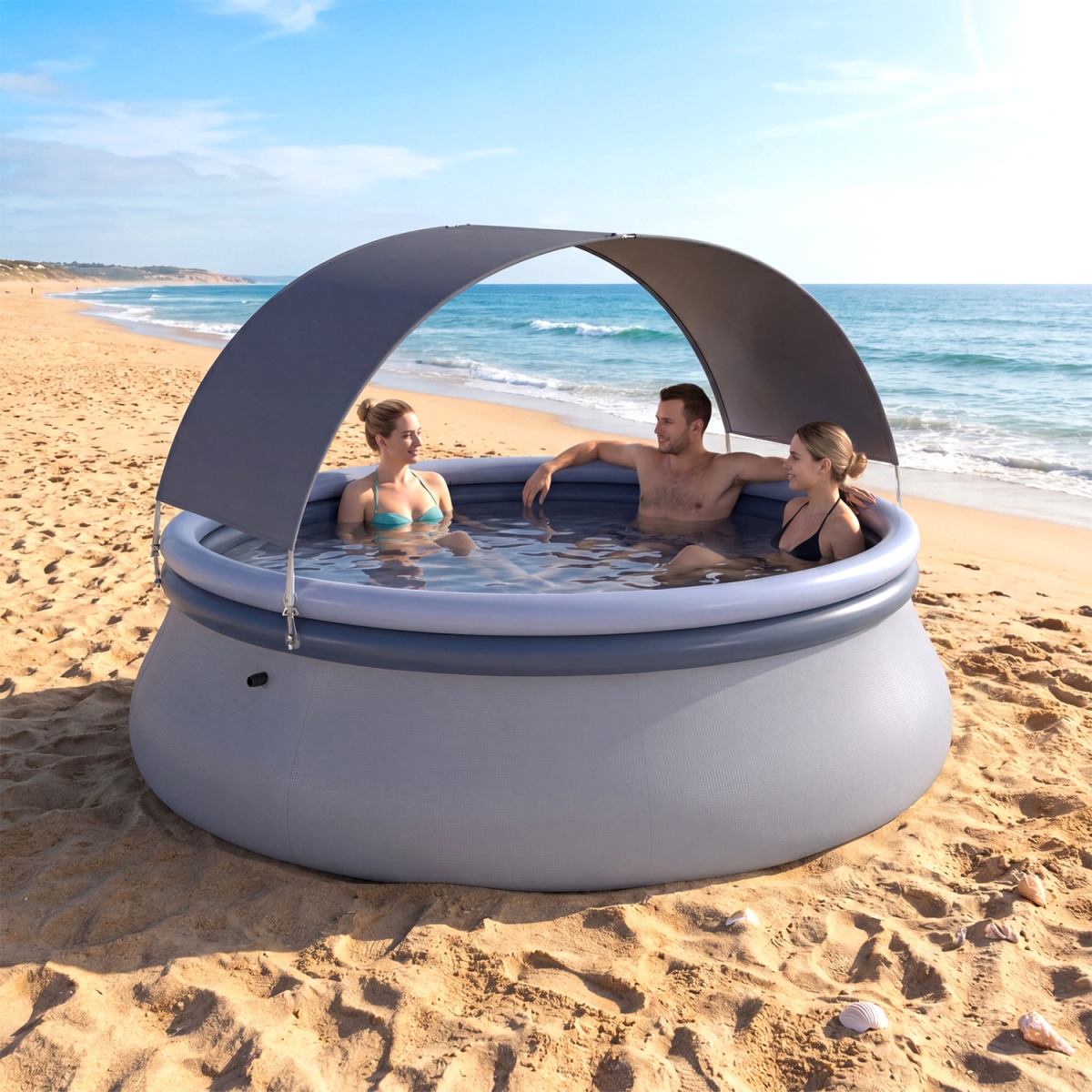 NP13382 Outdoor Inflatable Pool with Sunshade Canopy - Blue & Gray - Small