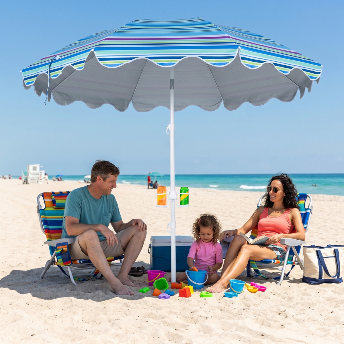 NP13652BL 6.5 ft. Beach Umbrella UPF 50 Plus with Sand Anchor for Garden Pool Backyard - Blue